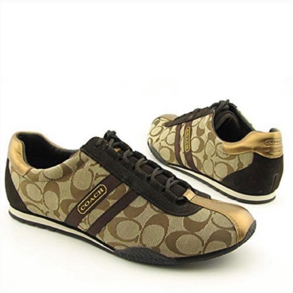 Coach Tan, Brown and Gold Signature Logo Sneakers